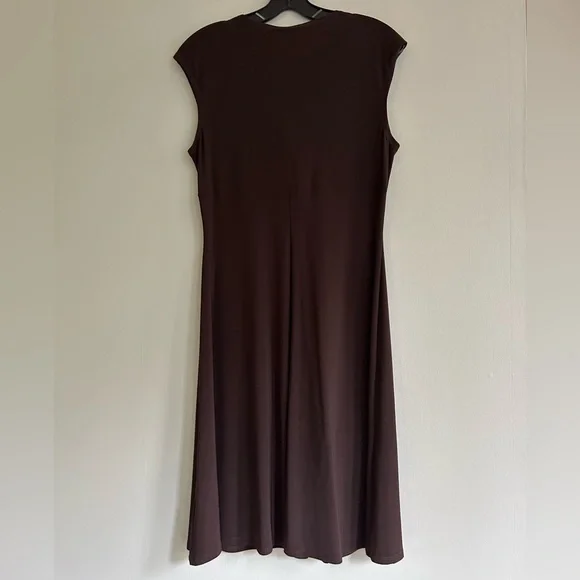 CHAPS Babydoll Chocolate Brown Y2K O Ring Jersey Midi Dress Preppy Retro | Sz M - Picture 7 of 11
